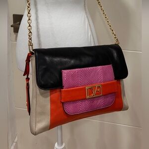 Vintage Diane Von Furstenberg Black, Pink, and Red Shoulder Bag